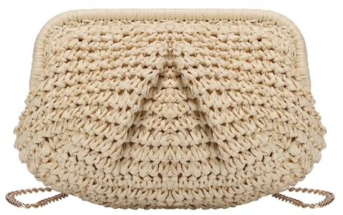 Risipu Straw Clutch Purse for Women Woven Dumpling Clutch Raffia Bag Straw Beach Bag Shoulder Handbag (Beige)
