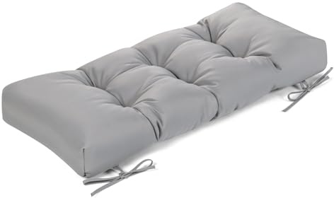 ROFIELTY Outdoor Bench Cushion, Waterproof/Sun-Proof Fabric, Tufted Bench Cushion with 2 Ties, Suitable for Outdoor Garden Bench/Swing/Indoor Furniture (Light Gray, 36×14×4)