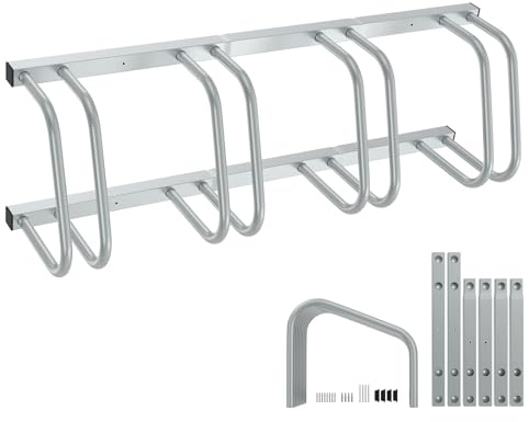UISEBRT Fahrradständer aus Galvanisierter Stahl,Fahrradträger für 4 Fahrräder,Fahrradhalter für 30-65mm Reifenbreite,Aufstellständer für Boden oder Wandmontage,Silber