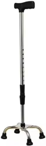 Orthologics 4-Feet Walking Stick, Adjustable Height Quad Cane with 10 Settings, Non-Slip Base, Silver
