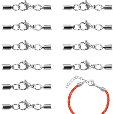 Huybaa Lot de 10 Fermoirs en Acier Inoxydable avec Embout Cordon pour Bracelet et Collier - Attaches pour Fabrication de Bijoux