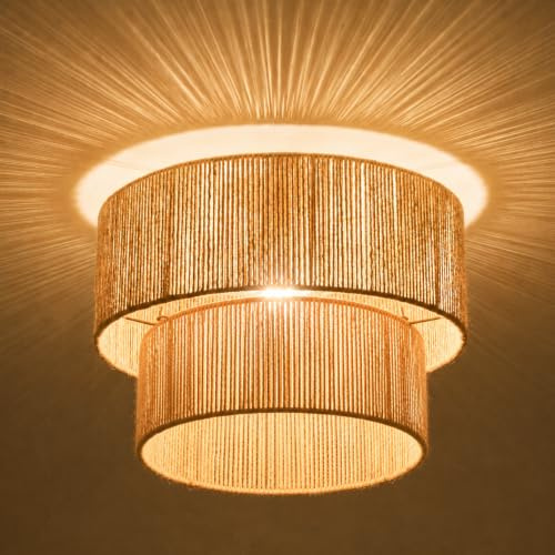 NUODIFAN Boho Deckenlampe aus Juteschnur 40 cm rustikale Jute-Leuchte für Schlafzimmer, Wohnzimmer, Küche, E27 Fassung