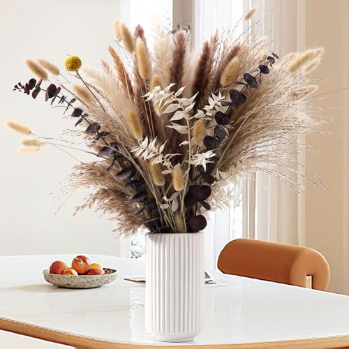 89 PCS Bouquet di Pampas Grass Essiccato, Decorazione Boho per Matrimoni, Tavoli e Casa | Erba della Pampa Bianca e Marrone | Bunny Tails, Fiori Secchi per Eventi Rustici e Arredamento Estiv