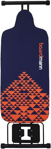 Boardmann XL Ironing Board 163x 51cm Extra Wide With Rest, Folding Adjustable Legs, Heat Resistant Cotton Cover Blue/Black/Orange