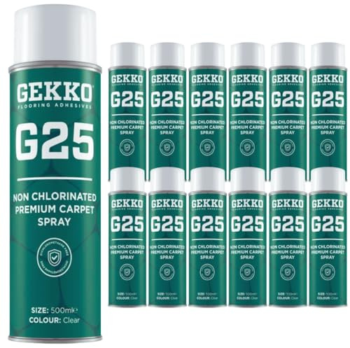 Gekko Carpet Spray Adhesive 12 x 500ml | Non-Chlorinated, Low Odour, Fast Drying Clear Bonding Adhesive For Carpets, Underlay, Fabrics | Heavy Duty Spray Glue