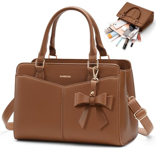 RAINSMORE Handtasche Damen Mittelgroß PU Leder Henkeltaschen Damen Klein Damenhandtaschen Tasche Damen Umhängetasche Tote Bag Schultertaschen Braun