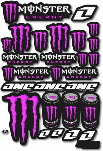 Adesivi Monster Energy Fucsia – Set Stickers Vinile di Alta Qualità per Moto, Caschi, Auto, MTB, BMX, Motocross, Skateboard, Laptop – Impermeabili, Durevoli e Facili da Rimuovere