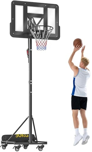 SPORTNOW Canasta de Baloncesto para Exterior, Altura Ajustable 235-305 cm, Canasta de Baloncesto Portátil con Tablero Irrompible 110 cm, Ruedas y Saco de Peso, para Adolescentes y Adultos, Negro