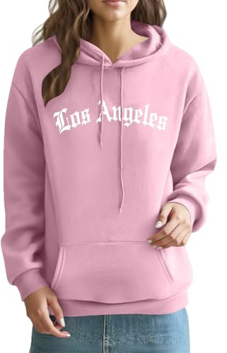 UHouse Sweat a Capuche Femme Los Angeles Décontracté Hoodie Imprimé Sweats Chic Streetwear Sport Haut Automne Pull Casaul Sweat-Shirts avec Poche Vetement Respirant Habit Vêtements
