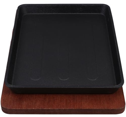 DOITOOL Plancha Cuadrada de Hierro Fundido 232X175 CM con Base de Madera para Barbacoa Cocina Teppanyaki y Filetes Sartén Resistente para Carnes y Mariscos Parrilla