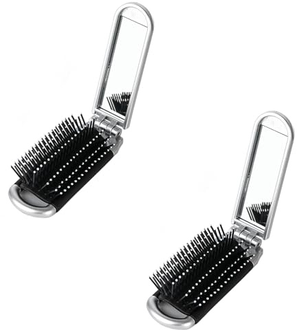 YPYMOD 2 Piezas Mini Cepillo Plegable para El Pelo de Viaje, Cepillo de Viaje con Espejo, para Hombres, Niñas, Mujeres，para El Cuero Cabelludo Grueso, Fino, Rizado, Liso, Húmedo y Seco（Plata）