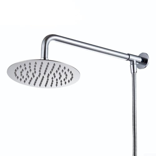 HEBEOT Set doccia quadrato in acciaio inox da 25,4 cm, con angolo regolabile, pioggia ad alta pressione e ugelli facili da pulire, compatibile con attacco standard G1/2 incluso (rotondo)