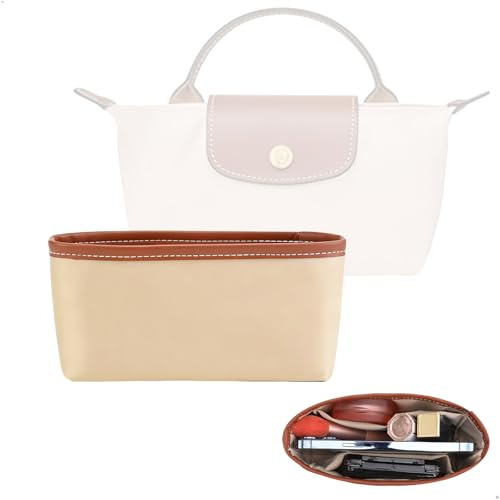 xyuayamz Taschen Organizer, Handtaschen Organizer, Satin-Finish Taschenorganizer Shopper, Bag Organizer Entworfen für Die Innenorganisation von Mini-Handtaschen, mit Zwei Separaten Fächern, Beige