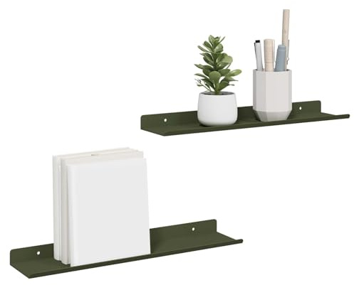 vidaXL Estante Flotante 2 pcs Verde Oliva 40 x 8,5 x 2,5 cm Acero, Estantería para Sala, Rectangular, Ahorro de Espacio, diseño Minimalista, Organizador Moderno para Pared
