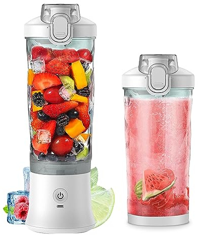 Licuadora portátil de mano recargable para batidos y smoothies 150 vatios con 6 cuchillas operación un botón viajes deportes hogar oficina