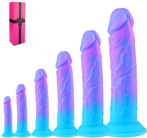 Fantasy Gode Silicone Anal Set 6 Pièces (12,7 cm / 15 cm / 18 cm / 21 cm / 23 cm / 24 cm), Réaliste Bleu-Violet G-Spot & Prostate Strapon, Godemichets Sextoy pour Débutants & Utilisateurs Avancés