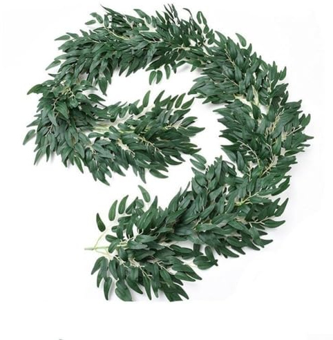 Ghirlanda di salice artificiale, 2 m, per fai da te, per matrimoni, archi da tavolo, decorazione per interni ed esterni, con steli pieghevoli rivestiti in plastica (verde)