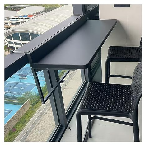 Klappbarer Balkonhängetisch,Balkontisch,Aluminiumlegierungsrahmen,Balkonklapptisch Hängetisch mit 5-Fach Höhenverstellbar,für Geländer Platzsparend Geländer Serviertisch(Black,80*39cm/31.5*15.4in)