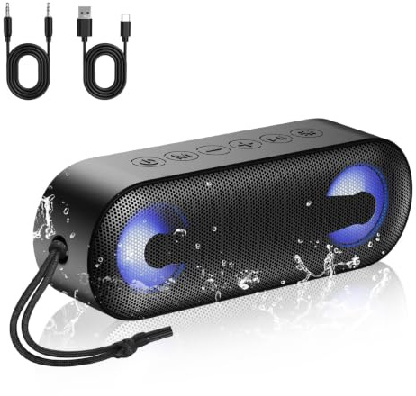 IKT Enceinte Bluetooth Portable,Enceintes Puissante Bluetooth 5.4 sans Fil avec 30w stéréo,Autonomie 30 hrs,IPX7,TWS, AUX,TF Carte,6 Lumière RGB,pour L'extérieur/La Fête/Voyage,Noir