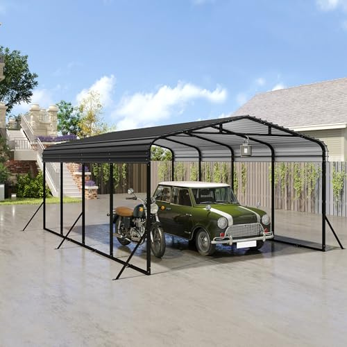 SUBTLETY Carport Garage en aluminium 370 x 600 cm pour vélo avec tôle d'acier colorée, toit pointu, abri autonome, résistant à l'hiver, résistant aux UV, tente de garage pour voiture, SUV, jardin