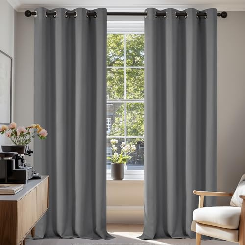 Deconovo Thermovorhang Wohnzimmer Blickdicht Hitzeschutz Curtain Hellgrau | 2er Set, H290 x B140 cm, Verdunklungsgardine, Thermovorhang, Sichtschutz, UV-Schutz, mit Ösen, für Schlafzimmer,für Büro
