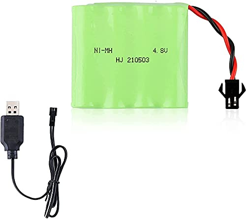 YUNIQUE GREEN-CLEAN-POWER - Batería Recargable Ni-MH 4.8V 1200mAh para Coches de Control Remoto | Incluye Cargador USB | Carga Rápida, Juego por Más de 18 min, Verde, 55x48x15 mm - 84 gr