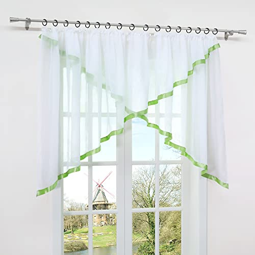 HongYa Kräuselband Kuvertstore Transparenter Voile Gardine mit Satinbänder H/B 160/300 cm Grün
