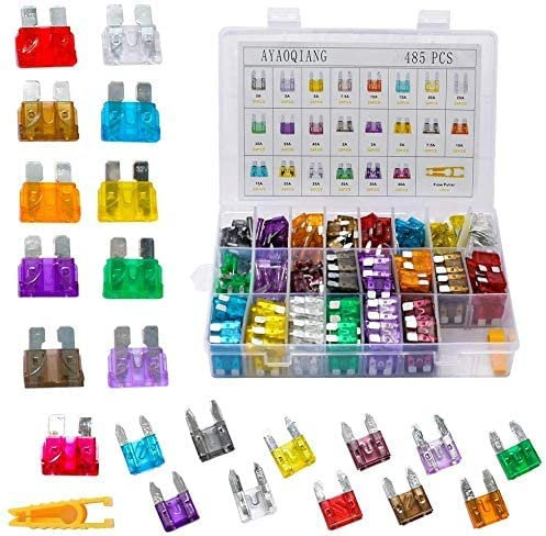 485pcs Standard Auto Sicherungen KFZ Sicherung Set, Automotive Flachsicherungen - 2A 3A 5A 7.5A 10A 15A 20A 25A 30A 35A 40A-ATC/APR/ATO für PKW/Wohnmobil/LKW/Motorrad mit 1 Sicherungszieher