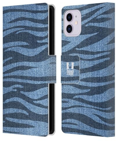 Head Case Designs Zebra Gedruckter Denim Leder-Wallet-Hülle Kompatibel mit Apple iPhone 11