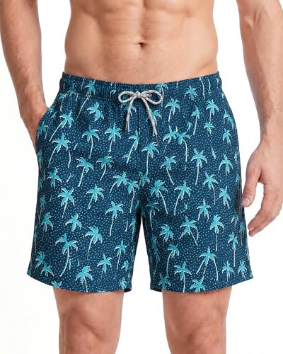 maamgic Shorts de Baño para Hombre Shorts de Playa Traje de Bañode Secado Rápido para Vacaciones Diseño a Rayas, Coco Azul M