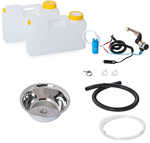 Wasseranlage Imbisswagen Verkaufsanhänger Campingküche 12v Bausatz Spüle 28cm Barwig Schwarz/chrom Raumsparkanister 12L (ad-ideen)