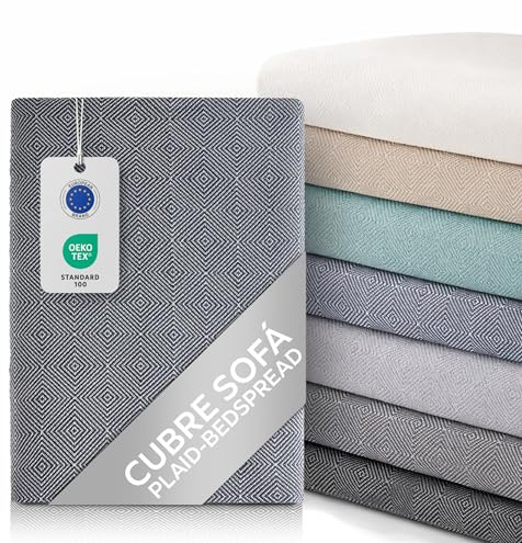 Textilhome Dante Musselin Kuscheldecke 180x285 Sofadecke Wohndecke Blau | Vielseitig für Sofa oder Bett. Strapazierfähig, weich und waschbar. Elegantes Design mit OEKO-TEX® Zertifizierung.