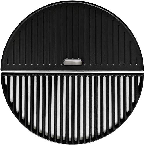 ZLjoint Gril réversible en fonte demi-lune et grille compatible Kamado Joe Classic I, II, III ; monobloc, 45,7 cm (plaque + grille)