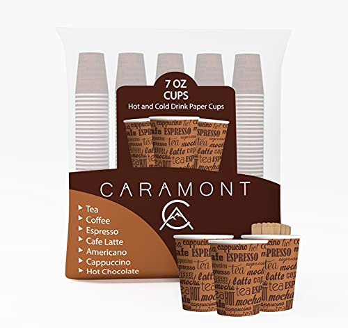 Caramont,7 Oz 400 Gobelets en Carton avec Agitateurs en Bois,Écologique et Jetables,Résistant à la Chaleur,pour la Boisson Froide et Chaude en Carton de Qualité,Ideal pour Café,Thé,Anniversaire,etc.