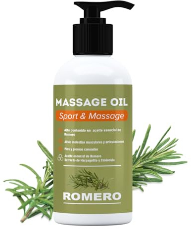 QKnatur - ROSmarin - Massageolja med högt innehåll av eterisk olja av rosmarin och harpagofito- och kalendula-extrakt - Muskelåterställning (500 ml) rosmarinmassageolja