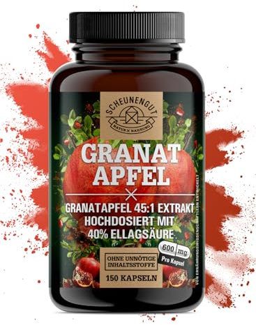 Granatapfel Kapseln -2400mg je Tagesdosis- WICHTIG: 45:1 Extrakt (=108000mg reine Granatapfelkerne) +40% Ellagsäure I 150 Granatapfel Extrakt Kapseln -Laborgeprüft- DE SCHEUNENGUT®