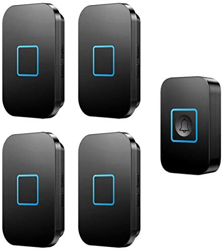 Timbre inalámbrico a prueba de agua, kit de timbre de puerta de 1000 pies de largo alcance 60 timbres Sonido Timbre de música Timbre de puerta inalámbrico con 4 receptores enchufables, blanco (negro