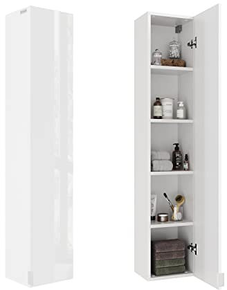 PLATAN ROOM Badezimmerschrank 60-90-120-150 H x 30B x 25T cm hängend Badschrank mit Soft-Close Bad Badezimmermöbel Hochschrank Hochglanz Weiß (Weiß Matt/Weiß Hochglanz, 150 x 30 x 25)