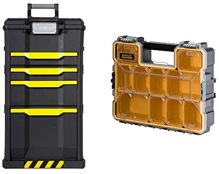 STANLEY 1-79-206 Carrello Porta Utensili, 3 in 1, 86,6 x 48,8 x 34,8 cm & STANLEY 1-97-518 Organizer Porta Minuteria PRO, Alta, Cerniere in Metallo