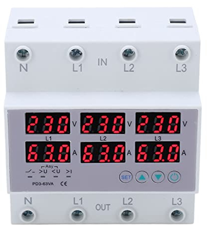 Voltmetro Amperometro Trifase AC 230-300V 40A con Protezione Sovracorrente e Sovratensione