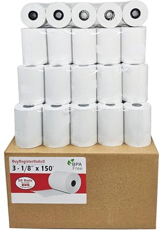 (50 Rolls) 3 1/8 x 150 Thermal Paper Receipt Rolls fits all Clover 55 GSM POS Cash Register Printers SCP700 TSP100 TSP300 TSP400 TSP500 from BuyRegisterRolls