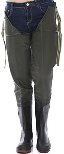 HWBZSZY Herren Stricken Wasserdicht Anglerhose, Dickee Kniehohe Wasserschuhe PVC Beinhose Einstellbar Watstiefel rutschfest Gummistiefel Outdoor Angeln Stiefel Watthosen,Grün,44 EU
