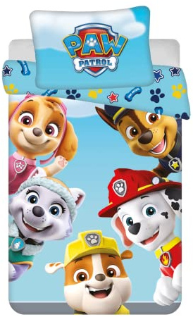 Jerry Fabrics Ropa de Cama Infantil Reversible Motivo Paw Patrol Skye Everest Rubble Chase Marshall Team Funda nórdica 100 x 135 cm + Funda Almohada 40 x 60 cm, 100% algodón