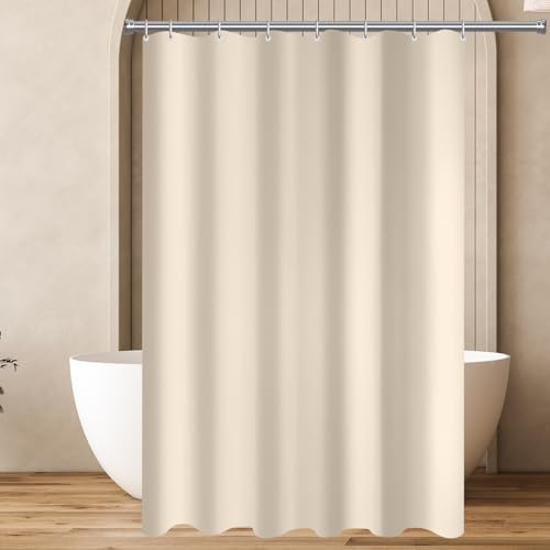 Lerores Tenda da doccia 120 x 180 cm, beige, orlo zavorrato, tessuto antimuffa, impermeabile, lavabile, in poliestere, per bagno, vasca da bagno, con 8 ganci per tenda da doccia