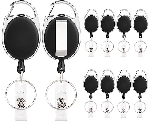 Segus Porte Clef Retractable, 10 Pièces Porte Badge Retractable avec Porte Carte, Porte Clef Extensible pour Clés, Cartes D'identité, Sifflets (60cm Cordon en Nylon)
