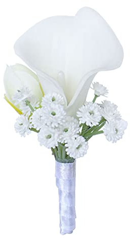 Jackcsale Weiße Ansteckblume für Herren, Ansteckblume für Herren, künstliche Calla-Lilie, Brautjungfer, Handgelenk-Ansteckblume für Trauzeugen, Ansteckblume für Hochzeit, Jahrestag, Party,
