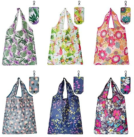 6 Stück Wiederverwendbare Einkaufstaschen, 50cm*37cm Faltbare Umweltfreundliche Einkaufstasche, Waschmaschinenfest, tragbare Leichte Kapazität Einkaufsbeutel für den täglichen Einkauf Loading