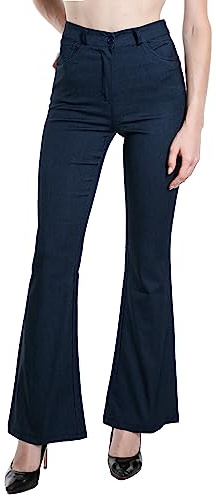 Laphilo 3050 Femme Jean Évasé Effet Stretch Taille Haute Skinny Push Up Paw Elephant Bell Denim Slim Fit Pantalon, Bleu Foncé, L