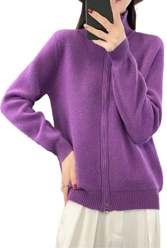 Maglione A Collo Alto da Donna con Cerniera Cardigan in Cashmere Lana Maglieria A Maniche Lunghe