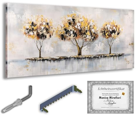 Monica Mirafiori I 100% HANDGEMALT I Gemälde Goldene Bäume I 100x50cm | Gemälde Handgemalt | Acrylgemälde | Sehr Großes Acrylbild I Moderne Kunst I Kunstbilder